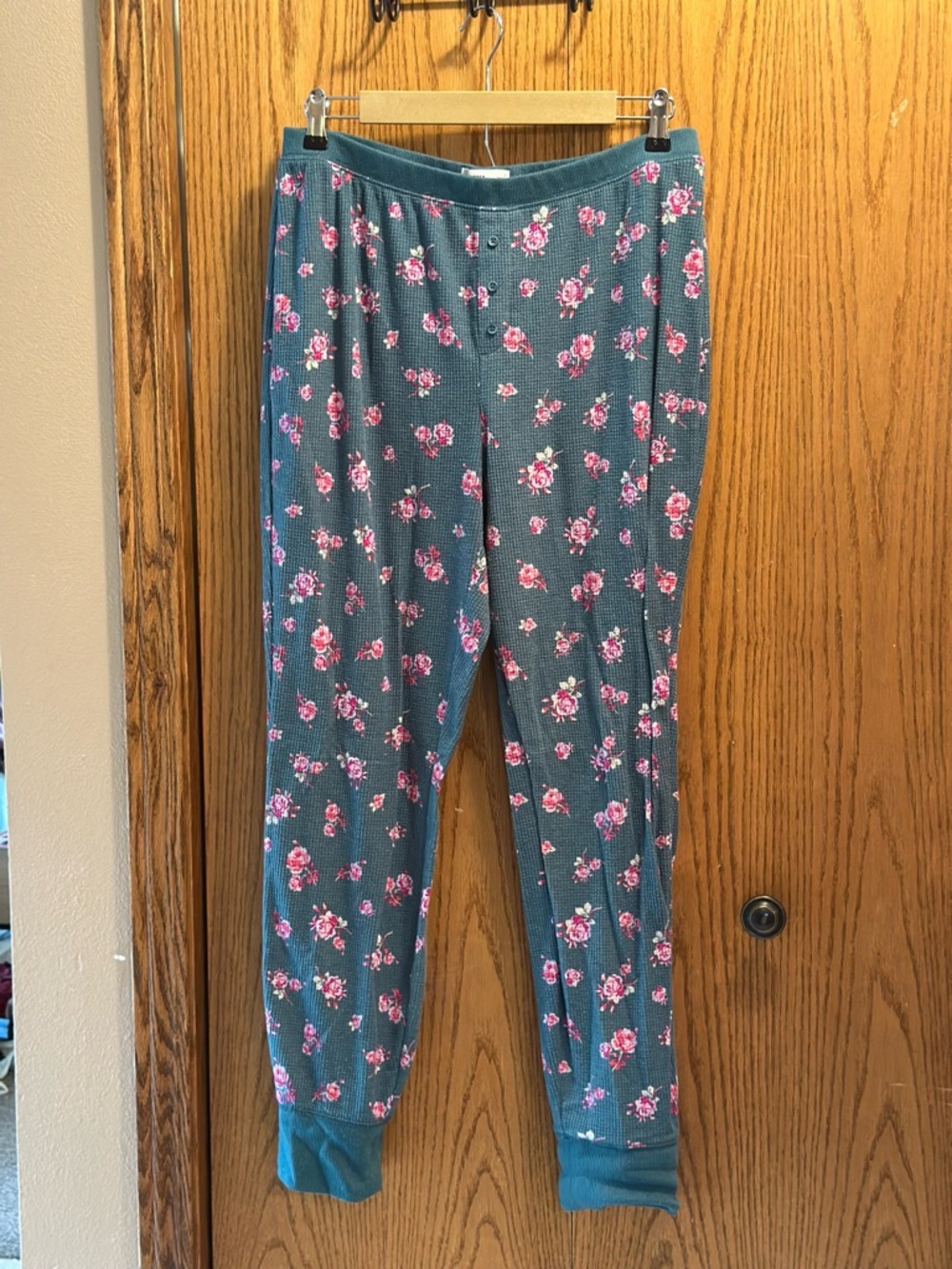 Sonoma Teal Henley waffle like pants with Pink Floral Print